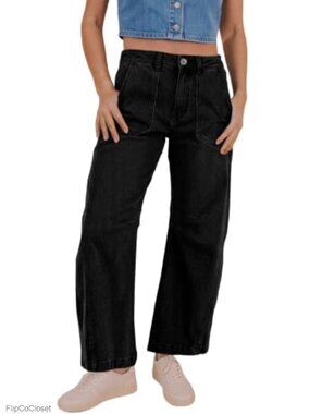 High Waist Barrel Wide Leg Stretchy Jeans Pockets